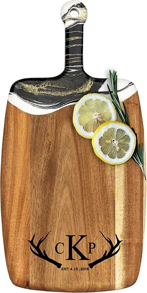Acacia Wood Cheese Board with Resin Black Gold - Rectangle - Antlers