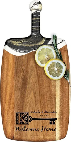 Acacia Wood Cheese Board with Resin Black Gold - Rectangle - Rustic Key