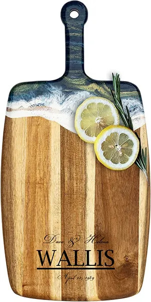 Acacia Wood Cheese Board with Resin Ocean Dream - Rectangle - Champagne