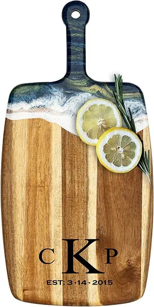 Acacia Wood Cheese Board with Resin Ocean Dream - Rectangle - Initials