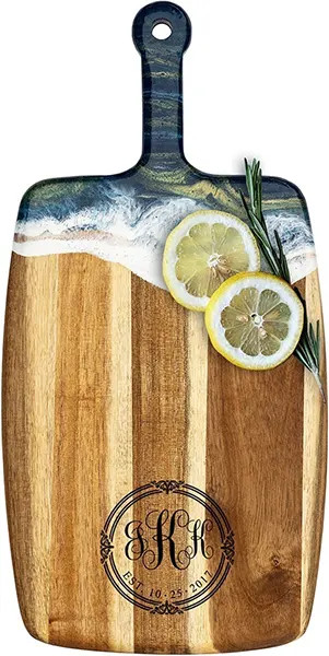 Acacia Wood Cheese Board with Resin Ocean Dream - Rectangle - Script Monogram