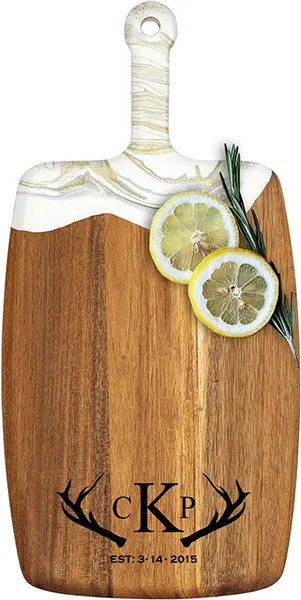 Acacia Wood Cheese Board with Resin White Gold - Rectangle - Antlers