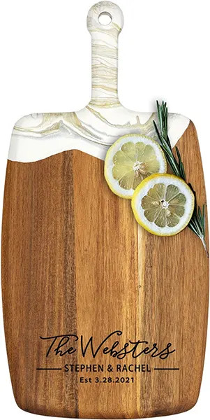 Acacia Wood Cheese Board with Resin White Gold - Rectangle - Elegant