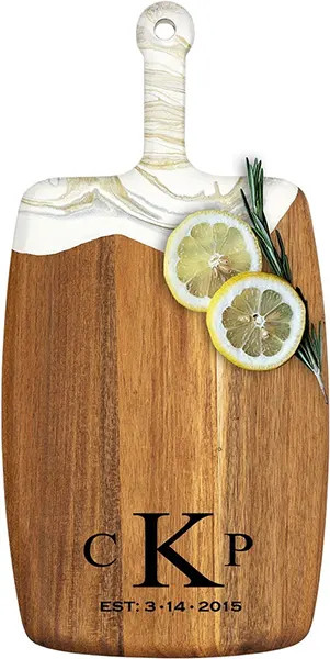 Acacia Wood Cheese Board with Resin White Gold - Rectangle - Initials