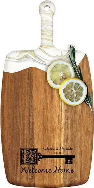 Acacia Wood Cheese Board with Resin White Gold - Rectangle - Rustic Key