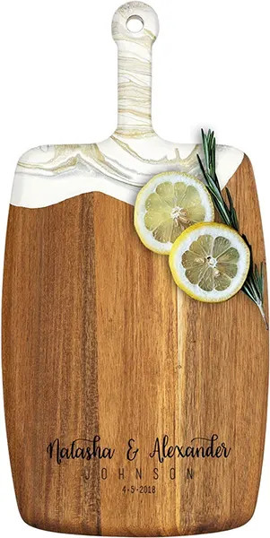 Acacia Wood Cheese Board with Resin White Gold - Rectangle - Whimsical