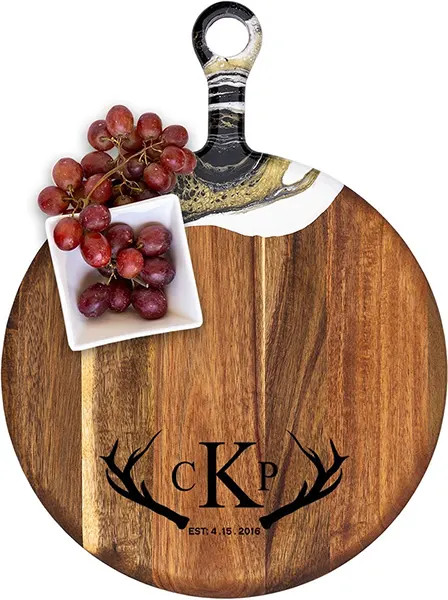 Acacia Wood Cheese Board with Resin Black Gold - Round - Antlers