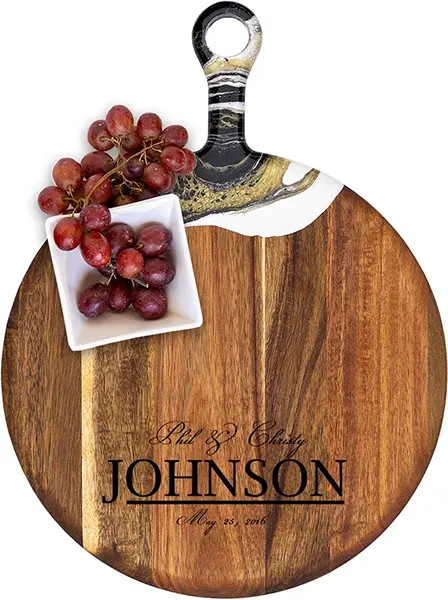 Acacia Wood Cheese Board with Resin Black Gold - Round - Champagne