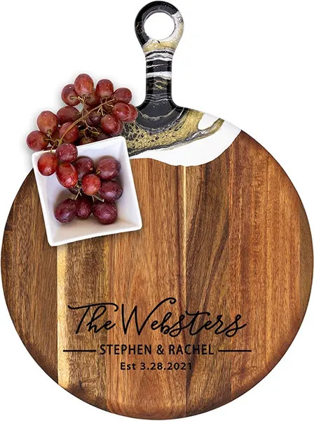 Acacia Wood Cheese Board with Resin Black Gold - Round - Elegant