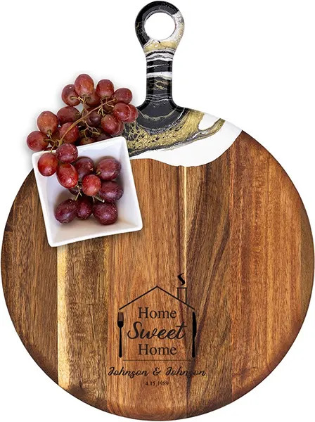 Acacia Wood Cheese Board with Resin Black Gold - Round - Home Sweet Home