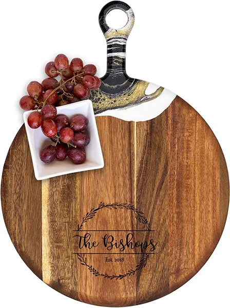 Acacia Wood Cheese Board with Resin Black Gold - Round - Olive Tree