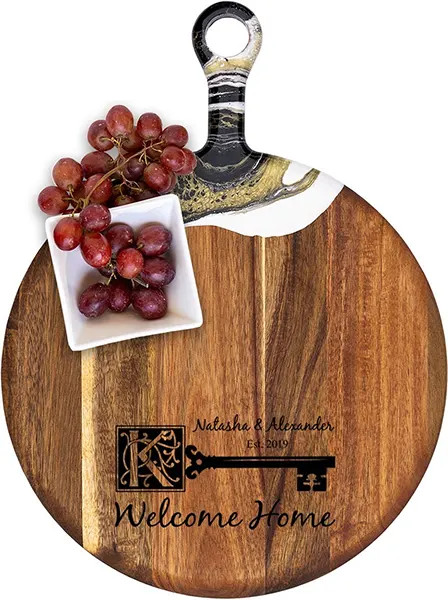 Acacia Wood Cheese Board with Resin Black Gold - Round - Rustic Key