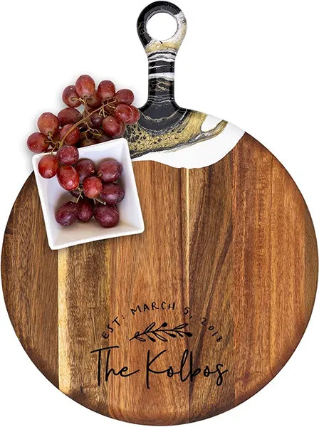 Acacia Wood Cheese Board with Resin Black Gold - Round - Rustic