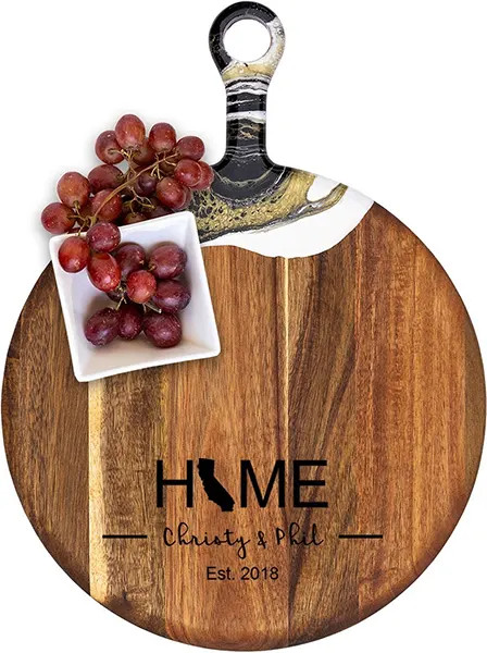 Acacia Wood Cheese Board with Resin Black Gold - Round - State Home