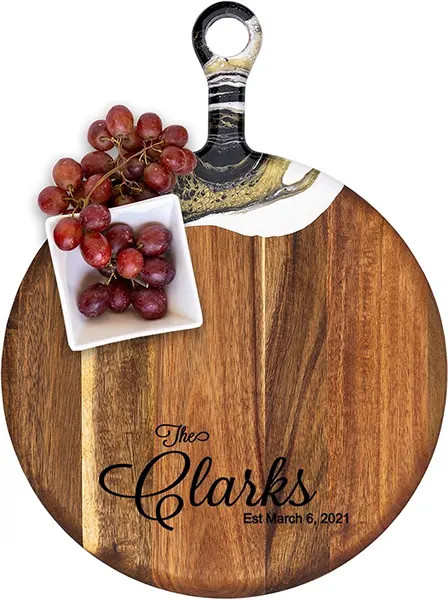 Acacia Wood Cheese Board with Resin Black Gold - Round - Visionary