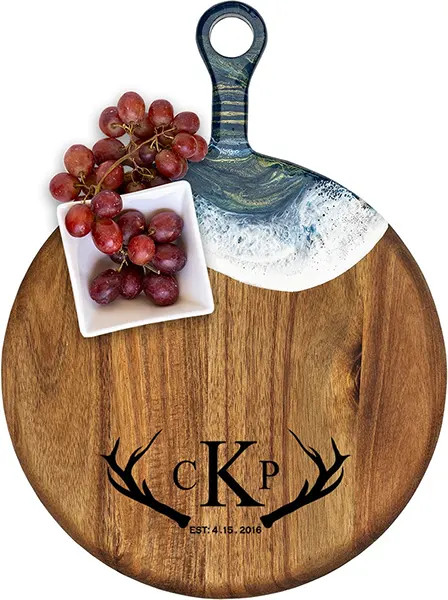 Acacia Wood Cheese Board with Resin Ocean Dream - Round - Antlers