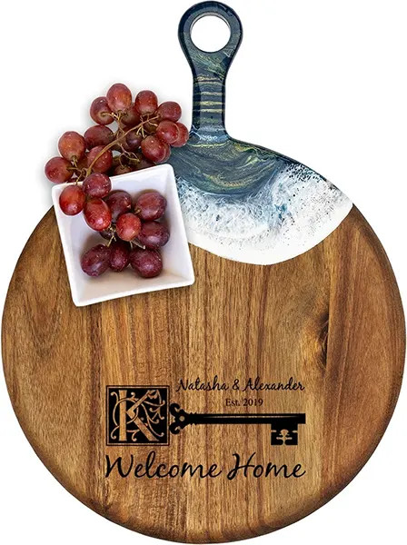 Acacia Wood Cheese Board with Resin Ocean Dream - Round - Rustic Key