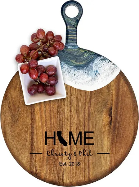 Acacia Wood Cheese Board with Resin Ocean Dream - Round - State Home