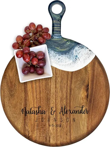 Acacia Wood Cheese Board with Resin Ocean Dream - Round - Whimsical