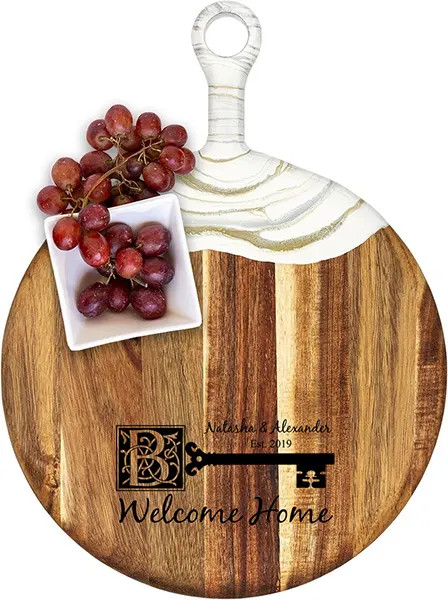Acacia Wood Cheese Board with Resin White Gold - Round - Rustic Key