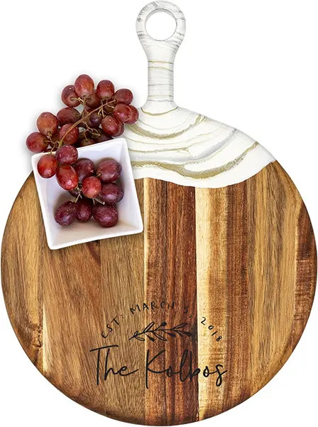 Acacia Wood Cheese Board with Resin White Gold - Round - Rustic