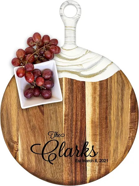 Acacia Wood Cheese Board with Resin White Gold - Round - Visionary