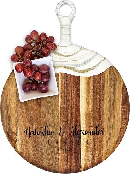 Acacia Wood Cheese Board with Resin White Gold - Round - Whimsical