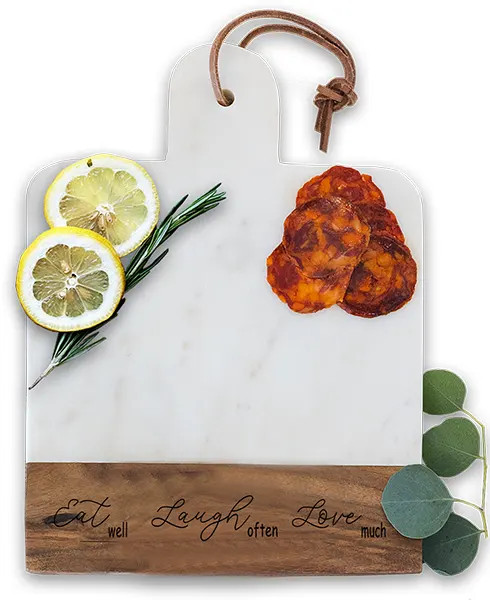 Italian Marble & Acacia Wood Cheese Board - Eat Well Laugh Often Love Much
