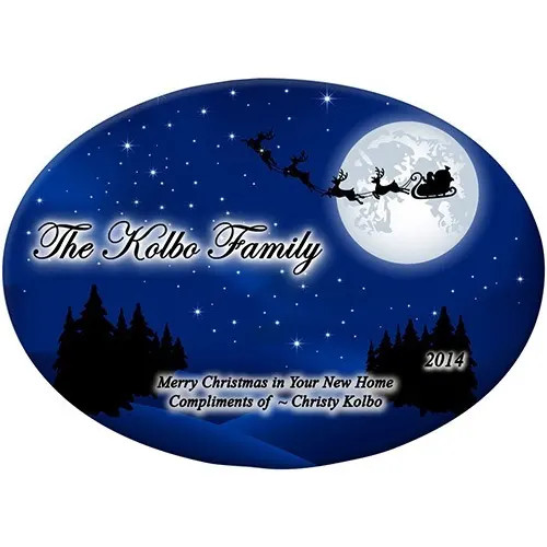Beveled Glass Holiday Ornament - Oval Midnight Santa