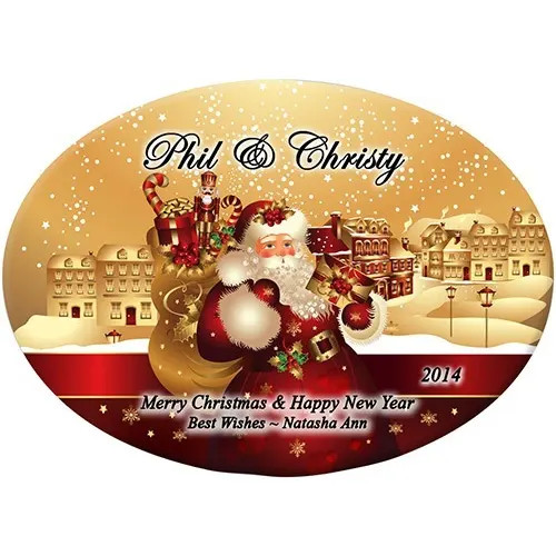 Beveled Glass Holiday Ornament - Oval Santa Claus