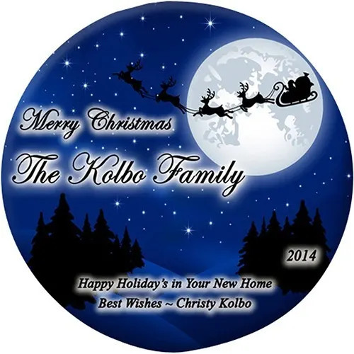 Beveled Glass Holiday Ornament - Round Moonlight Santa