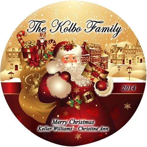 Beveled Glass Holiday Ornament - Round Santa Claus