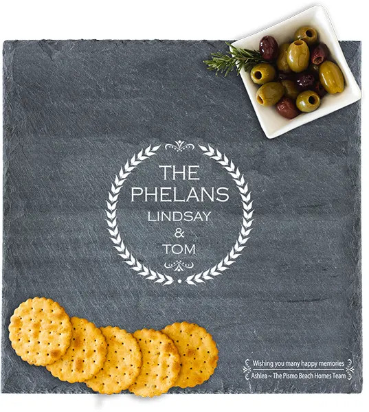 Slate Cheese Board - Leaf Monogram