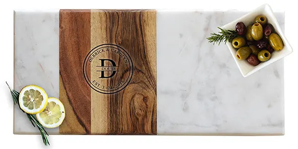 Pavia Marble & Acacia Wood Serving Tray - Bold Monogram