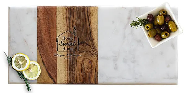 Pavia Marble & Acacia Wood Serving Tray - Home Sweet Home