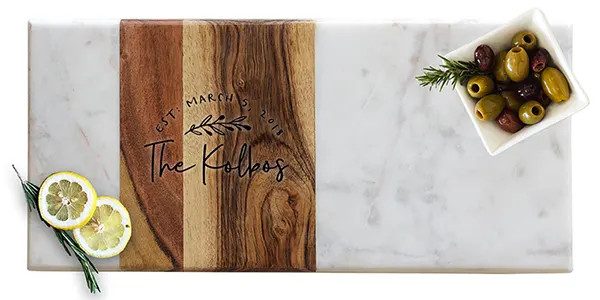 Pavia Marble & Acacia Wood Serving Tray - Rustic
