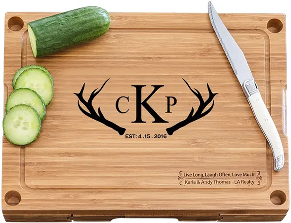 Bamboo Cheese Board with Glass Cutting Board & 3 Cheese Tools - Antlers