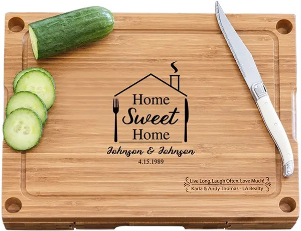 Bamboo Cheese Board with Glass Cutting Board & 3 Cheese Tools - Home Sweet Home