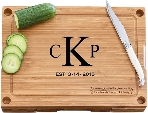 Bamboo Cheese Board with Glass Cutting Board & 3 Cheese Tools - Initials