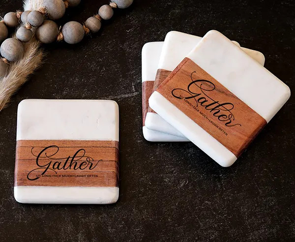Italian Marble & Acacia Wood Coaster Set - Gather