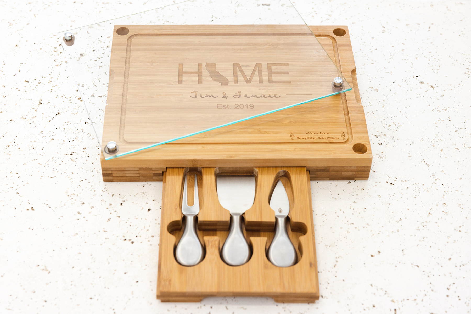Bamboo Cheese Board with Glass Cutting Board & 3 Cheese Tools Closing Gift