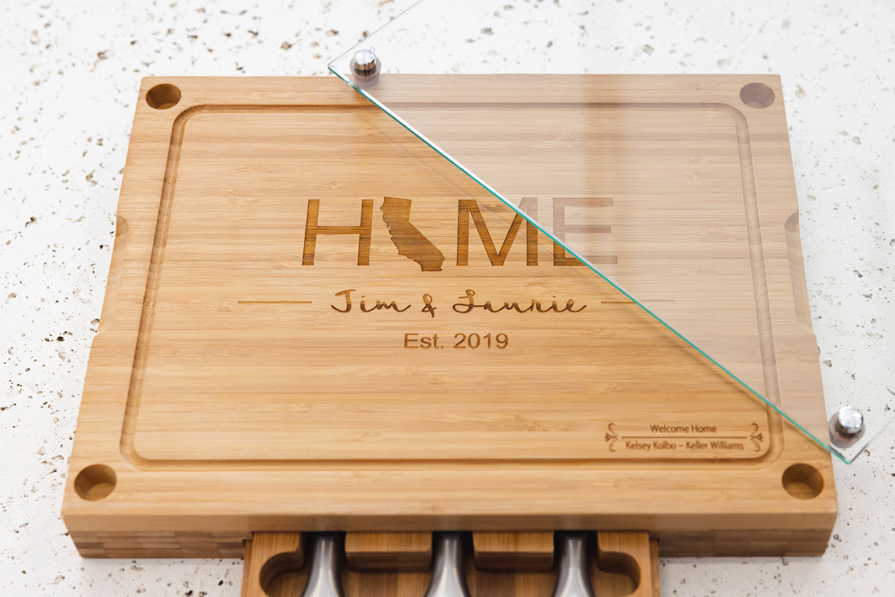 Bamboo Cheese Board with Glass Cutting Board & 3 Cheese Tools Closing Gift