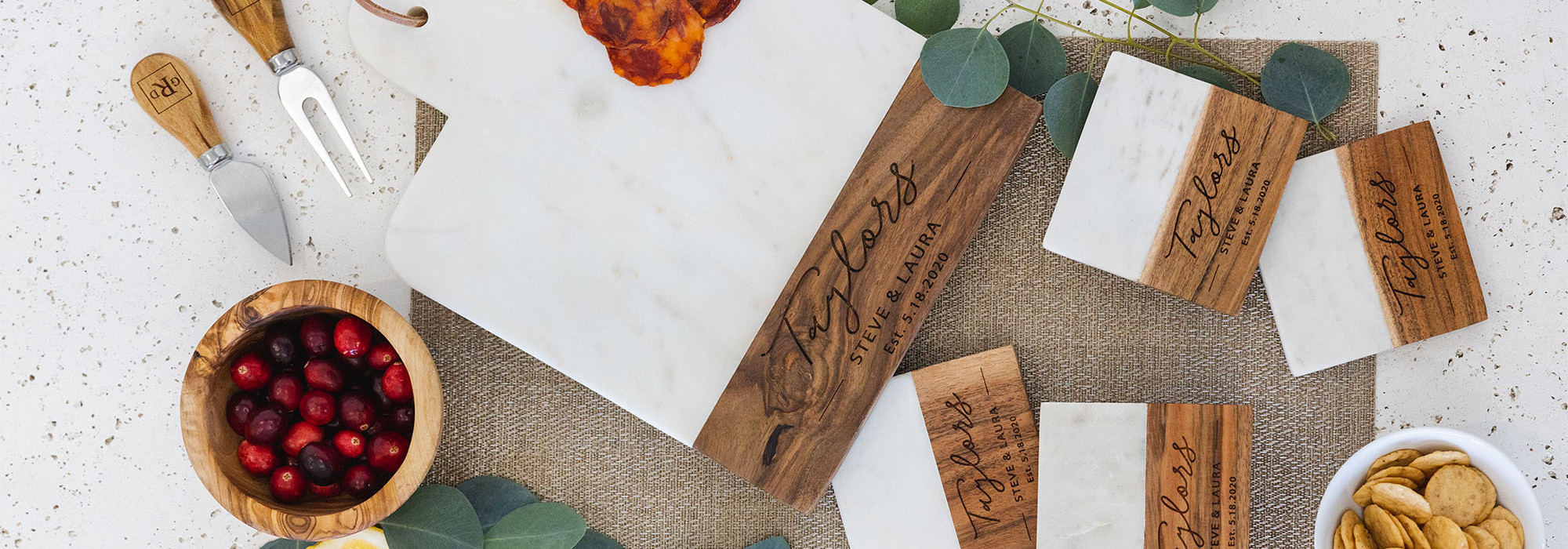 Italian Marble & Acacia Wood Cheese Boards
