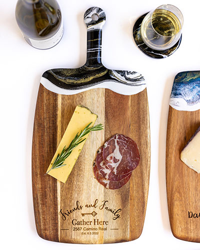 Acacia Wood Cheese Board with Resin Black Gold - Rectangle Closing Gift