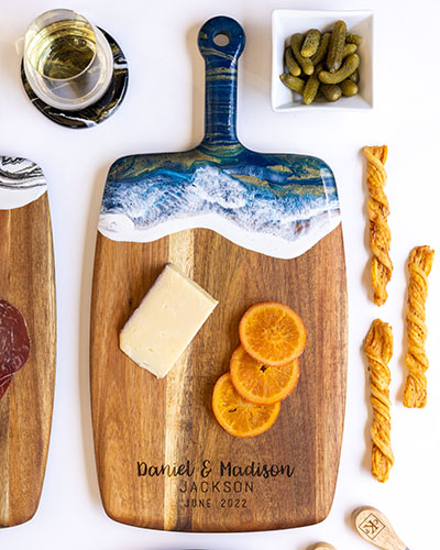 Acacia Wood Cheese Board with Resin Ocean Dream - Rectangle Closing Gift