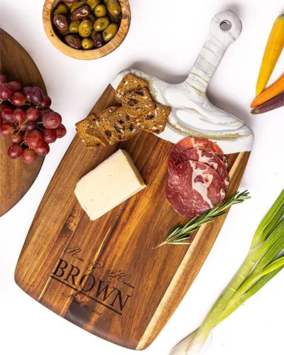 Acacia Wood Cheese Board with Resin White Gold - Rectangle Closing Gift