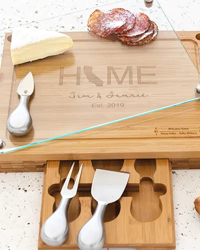Bamboo Cheese Board with Glass Cutting Board & 3 Cheese Tools Closing Gift